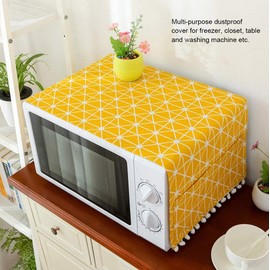 Fridge Dust Cover Multi-Purpose Washing Machine Cotton Linen Top Cover with Side Storage Pockets-Yellow White Stripes(55*130cm 51x21inch)