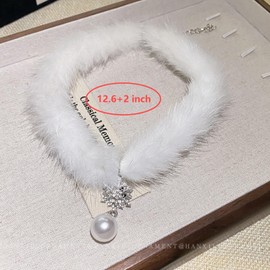 Snowflake Choker Necklace for Women White Fluffy Snowflake Pearl Necklace Black Snowflake Christmas White Choker Necklaces Pearl Pendant Necklace Winter Christmas Jewelry (white)
