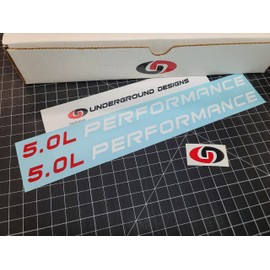 5.0L Performance Decals (2-Pack) Coyote Engine Hood Stickers fits 2011-2023 Mustang and F-150 Raptor Trucks (Gloss White & Red)