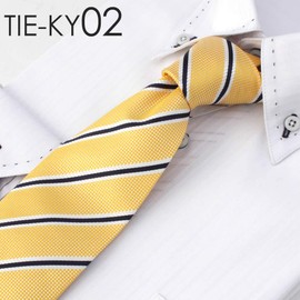 Dress Code 101 TIE-KY Men's Necktie, Solid Color, Silk Blend, Wavy Shiny Design, Striped Tie, Light Blue, Navy, Red, Wedding, TIE-KY02 Yellow Stripe