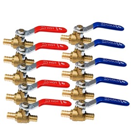 3/4" Pex Brass Ball Valve - Pex Fittings 3/4 Inch - 3/4 Pex Shut Off Valve - Pex Crimping Tool - Pex Fittings 3/4 Inch - Water Hose Shut Off Valve - Pex Crimp Brass Ball Valve Hot Cold (Pack of 10)