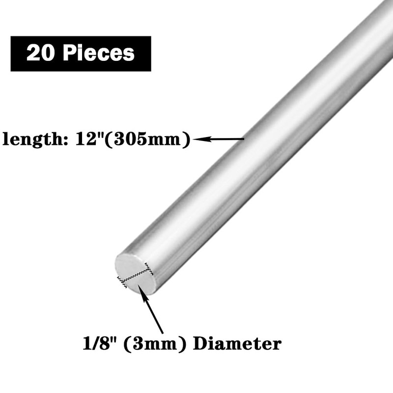 JoyTube 1/8"(3mm) Diameter Aluminum Round Rod, 6061 Aluminum Solid Stick