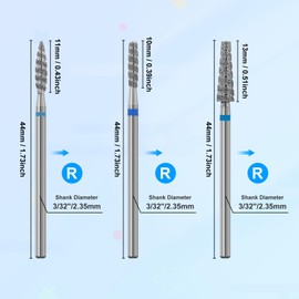 ANRUI Nail Cutter Attachments, 3 Pieces Diamond Carbide Nail Cutter Bits with Diamond Spiral Grooves, 3/32 Inch Cutter Attachments for Nail Preparation, Removal of Cuticles and Dead Skin