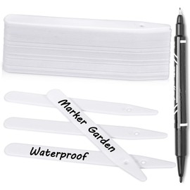 Whaline 200Pcs Thick Plastic Plant Label with Hole, White Waterproof Garden Stake Tags with 2 Marker Pen and A Roll of Twine(6 Inch)