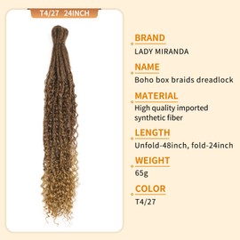 LADY MIRANDA 24 Inch Dreadlock Extensions with Box Braids Soft Handmade Double Ended Dreadlock Extensions Boho Synthetic Dreadlock Extensions Crochet Hair for Women (10 Strands/Pack, MT4/27)