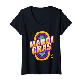 Womens Mardi Gras Carnival Beads New Orleans French Festival Parade V-Neck T-Shirt