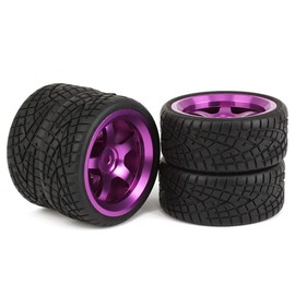 Mxfans 4pcs Black Fish Pattern Rubber Tires & Purple Aluminum Alloy 5 Spoke Wheel Rims for RC 1:10 On Road