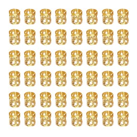 LEBQ 50 Pieces Aluminum Dread Locks Adjustable Metal Cuffs Dreadlocks Beads Braiding Hair Decorations (Gold)