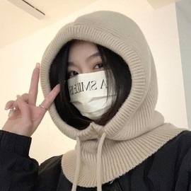 [Imported] Wide Fit Knit Balaclava Hood & Neck Warmer lf2657 Free Size/Black 5ea