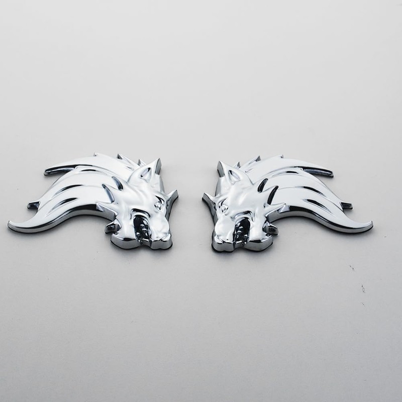 Pair Wolf Head Emblem 3D Metal Sport Badge Door Trunk