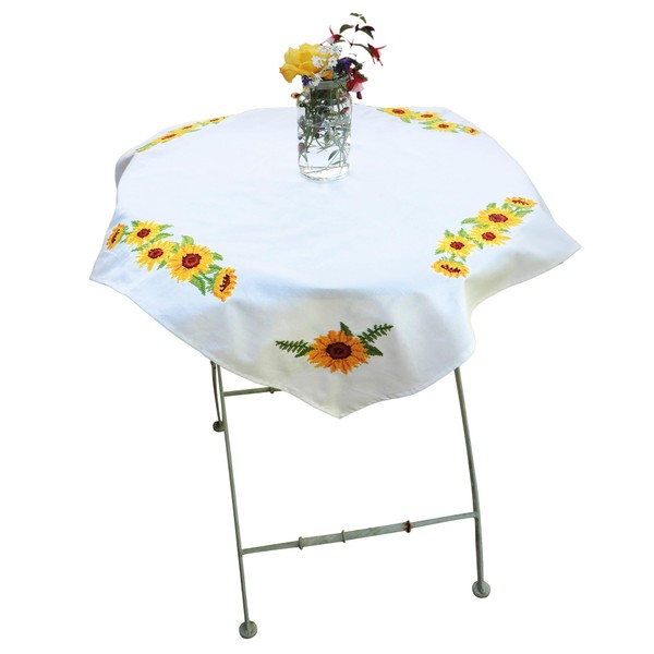 Trimits Sunflower Printed Cross Stitch Kit Tablecloth with Printed Fabric,
