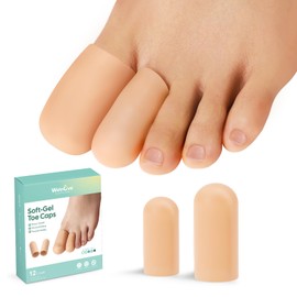 Welnove Gel Toe Cap and Protector - 12-Pack Silicone Toe Covers - Toe Cushions for Pain Relief, Missing or Ingrown Toenails, Corns, Calluses, Blisters (4L + 8M, Beige)