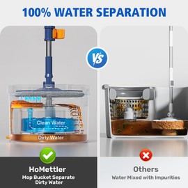 HoMettler Spin Mop and Bucket Set, Mop Bucket with Separate Dirty Water System, Deep-Cleaning Mops for Floors/Wall, Versatile Mops with 4 Microfiber Mop Pads