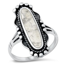 White Buffalo Simulated Turquoise Cocktail Ring New .925 Sterling Silver Band Size 8