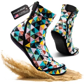 ShocSox Beach Volleyball & Sand Soccer Socks No-Holes Guaranteed Soles for Maximum Protection (US, Alpha, X-Large, Regular, Regular, Geometric Palms)
