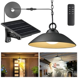 MOON-DE-AGE 2 Pack Solar Pendant Lights Outdoor Indoor,3000K/4000K/5000K 4 Brightness Shed Light Remote Control, IP65 Waterproof, 300LM*2 LED Hanging Lamp for Chicken Coop Garden, Patio and Barn