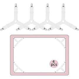4 Piezas Sujetadores para Sábanas, Ligas Elásticas de Triángulo, Sujetadores de Sábana de Cama, Ajustables Elásticos Correas Cama Clips para Sábana Bajera Fundas de Colchón Sofá (Blanco)