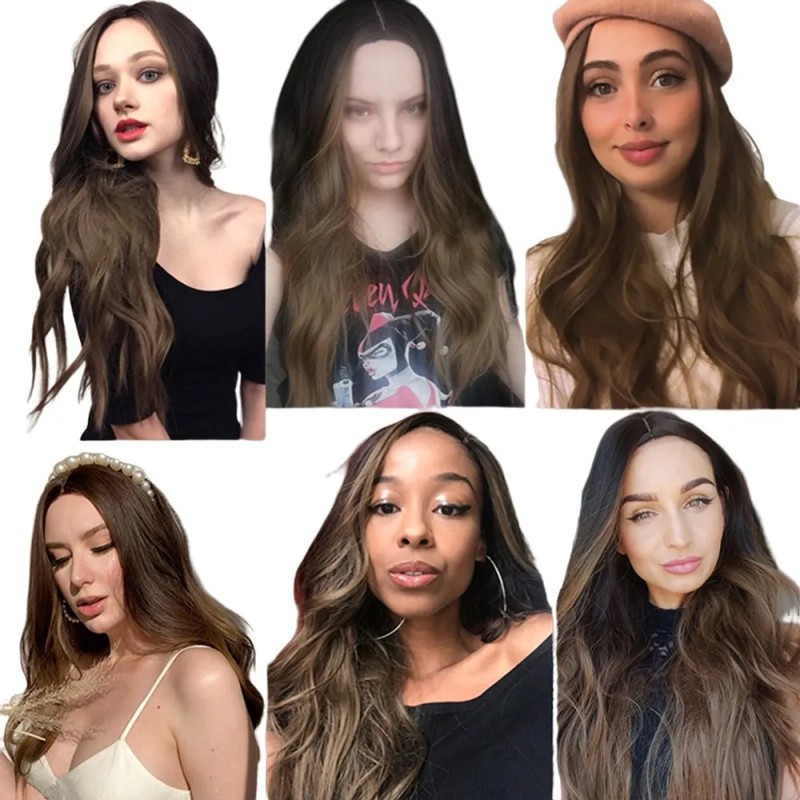 Pelucas Mujer Dama Cabello Naturales Larga Onduladas Marrón