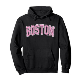 Boston Arched Pink Text Pullover Hoodie
