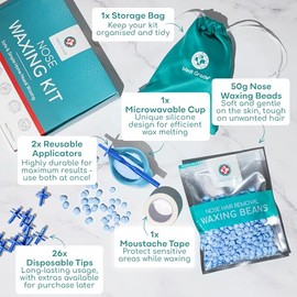 Medi Grade Kit de cera de nariz ecológica para hombres y mujeres, 26 aplicaciones, barra de cera de nariz de metal reutilizable, taza para microondas,
