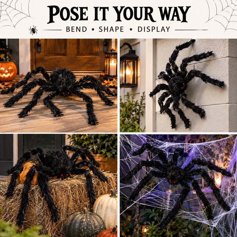 Giant Plush Spider for Halloween Decorating – Bendable Legs &