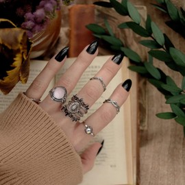 Joliernelle Rose Quartz Ring for Women Stainless Steel Vintage Band Ring for Her size 9