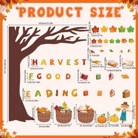 Pasimy Fall Reading Bulletin Boards Book Tree Classroom Decorations Autumn Scarecrow Pumpkin Cutouts Maple Leaves Bulletin Board Sets for Thanksgiving Party Library School Chalkboard Wall Door Decor