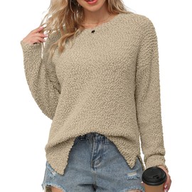 GRECERELLE Womens Chunky Knit Jumper Sherpa Fleece Fuzzy Fluffy Sweatshirt Ladies Casual Crew Neck Tunic Sweaters Winter Autumn Spring Warm Soft Pullover Tops for Women (Khaki, XXL)
