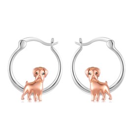 Boxer Dog Earrings 925 Sterling Silver Cute Puppy Earrings Hypoallergenic Hoop Earrings for Senstive Ears Pet Jewelry Boxer Gifts for Women