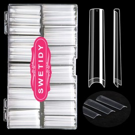 SWETIDY - Puntas de uñas cuadradas largas 3XL para uñas acrílicas profesionales, 360 unidades, transparentes, rectas y aplanadas, media cubierta, con estuche para salones de uñas y bricolaje en casa, 12 tamaños
