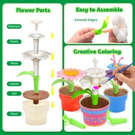 Kit de construcción y pintura de flores de jardín, juego de construcción de ramos DIY, juguetes de construcción y pintura de plantas para niños, juguete educativo y de aprendizaje STEM para niños y niñas de 6 7 8 9 10 años de edad