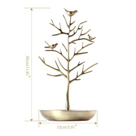 Discoball® Birds Jewellery Stand, Earrings, Necklace, Ring, Jewellery Holder / Jewellery Display Stand, Organiser, Rack (Silver/Bronze/Gold), Gold