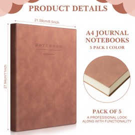 SATINIOR 5 Pack A4 Notebooks Large Journal 360 Pages Leather Softcover Hardcover Notebooks Thick Paper Lined Note Writing Notepad for Christmas Gifts Office School Business, 8.5'' x 11''(Brown)