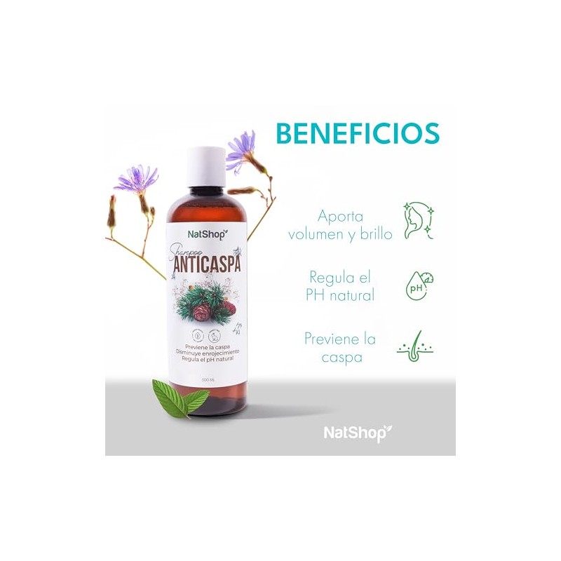 NATSHOP Shampoo Anticaspa Natural de Flor de Campo 500ml Controla