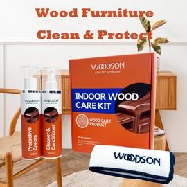 NiTa HyHy Woodson Indoor Wood Care Kit, All-in-One Cleaner, Conditioner & Protective Cream for Wood Furniture & Floors Includes Microfiber Cloth,Safe, Long-Lasting Protection