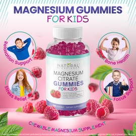 Calm Kids Magnesium Citrate Gummies - Sleep Support, Chewable Magnesium Kids Supplement 100mg, Stress Relief, Bone Health, Muscle Relaxation, Non-GMO Gluten-Free, Natural Flavor 60 Vegan Gummies