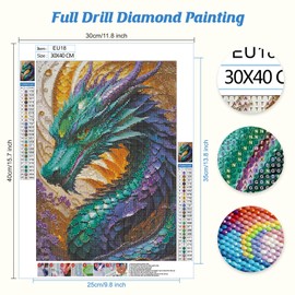 Jawecci Dragon Diamond Painting Kits, 5D DIY Diamond Painting Dragon Kits for Adults Beginners, Full Drill Round Diamond Art Painting Dots Craft Set Gifts 30X40cm