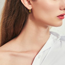 MISS RIGHT November Citrine Birthstone Small Huggie Hoop Dangle Earrings for Women Trendy, Dainty Gold Hypoallergenic Baguette Crystal Diamond Drop Earrings Valentines Gifts