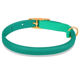 OOPSDOGGY Rolled Leather Cat Collar with Bell - Reflective Kitten Collar with Safety Elastic Strap - Adjustable Small Pet Collars for Boy Girl Cats (Teal)