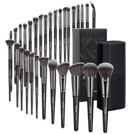 MAANGE 30 Pcs Brochas de Maquillaje Profesionales con Estuche, Base de Maquillaje Facial Sintética Premium Polvo Rubor Sombra de Ojos Mezcla Brochas para Maquillaje de Viaje(Negro)
