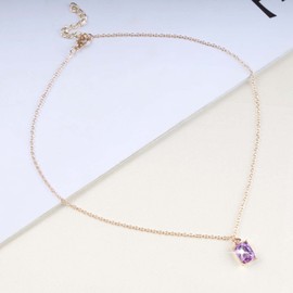Iaceble Vintage Amethyst Square Necklace Choker Purple Gemstone Pendant Necklace Minimalist Rectangular Crystal Necklace Cz Rhinestone Necklace Jewelry for Women and Girls