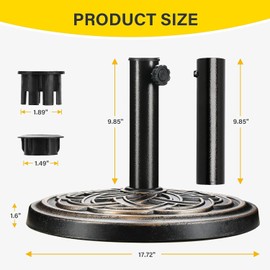 YSSOA 24.2 LBS 17.7" Market Umbrella Base Heavy Duty Round Patio Umbrellas Stand for Outdoor, Lawn and Garden, Deck, Bronze