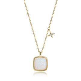 Meissa Opal Halskette für Frauen Oktober Geburtsstein Halskette Feuer Opal Schmuck Weißer Stein Halskette 925 Sterling Silber Schmuck Geschenke, Gold