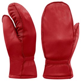 Harssidanzar Womens and Kids Lambskin Leather Outdoor Mittens Gloves Thermolite Lined GL007CA,RED,Size L