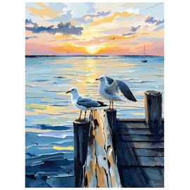 SUMGAR Adult Paint by Number Kits On Canvas Blue Seashore Seagulls Easy Paint by Numbers 16x20 inch Without Frame Realistic Acrylic Oil Painting Drawing Craft Set Gift for Beginner