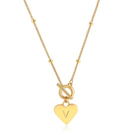 Badu Initial V Chain Necklaces for Women 14K Gold Plated Waterproof Heart Cute Jewelry Gifts Sister, best friend, Birthday，Anniversary or teens