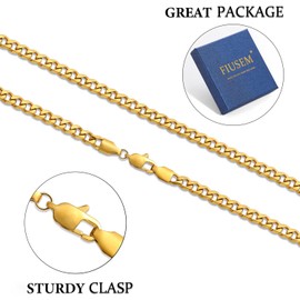 Fiusem 3.5mm Gold Chains for Men, 18K Gold Plated Mens Necklace Chains, Stainless Steel Cuban Link Chain Necklace for Men and Women, Mens Chains 24 Inch