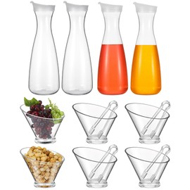 Didaey 16 Pcs Mimosa Bar Supplies Including 4 Pcs 47 oz Plastic Carafe with Lid 6 Disposable Angled Salad Bowls 6 Plastic Tongs for Summer Party Family Gathering, Bar, Coffee Shop, Buffet