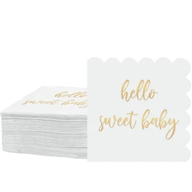 Zhanmai 100 servilletas festoneadas para baby shower, decoración de bebé, papel blanco y dorado, servilletas desechables para almuerzo, cóctel, plegadas, 5 x 5 pulgadas, para niñas, niños, baby shower, decoración de fiesta