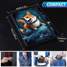 Passport and Vaccine Card Holder Combo, PU Leather RFID Blocking Passport Holder Cover Case for Women, Travel Passport Wallet Leather Case with Elastic Band, with Pen, Cute Corgi A